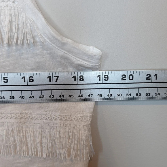 Liz Claiborne Petite White Sleeveless Cotton Blend Fringed  Tank Top PL - Picture 4 of 5